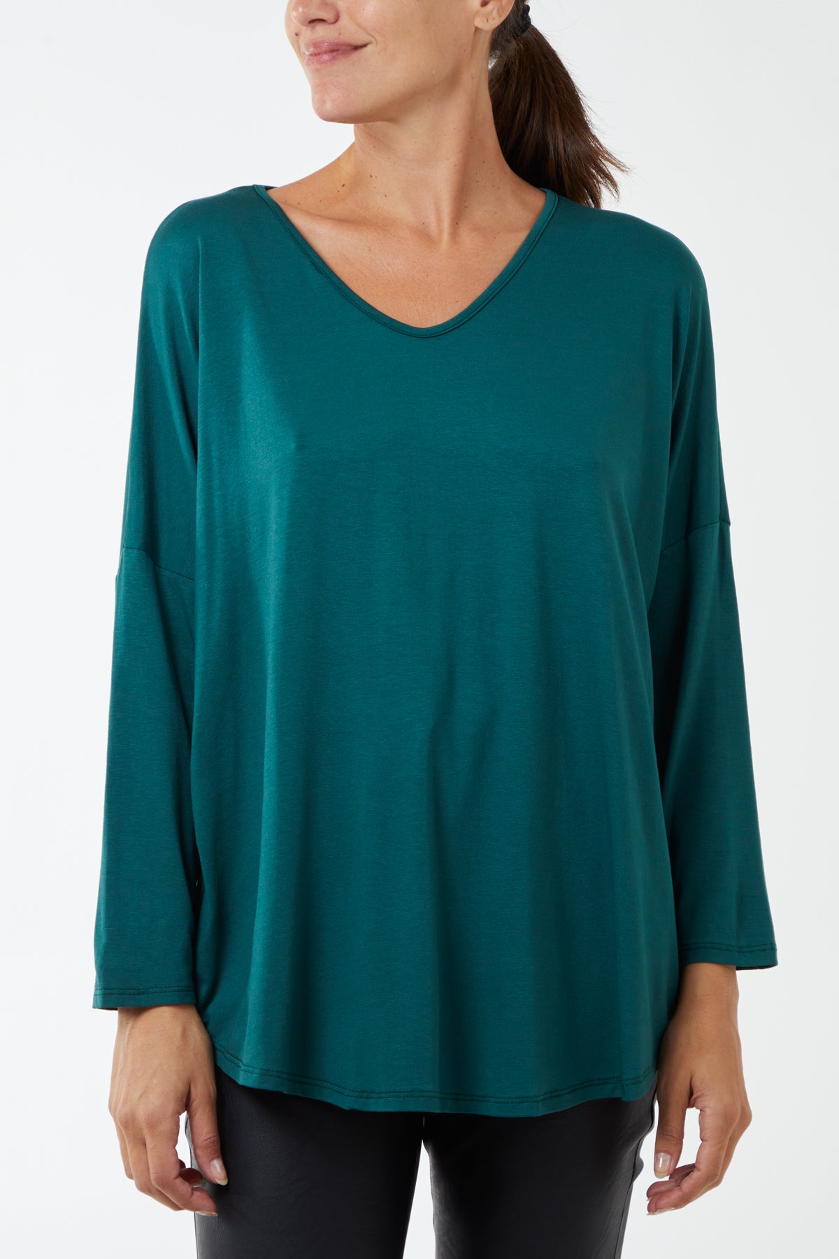 Teal High Low Curved Hem Long Sleeve Top For Women ONE SIZE - Dropwear