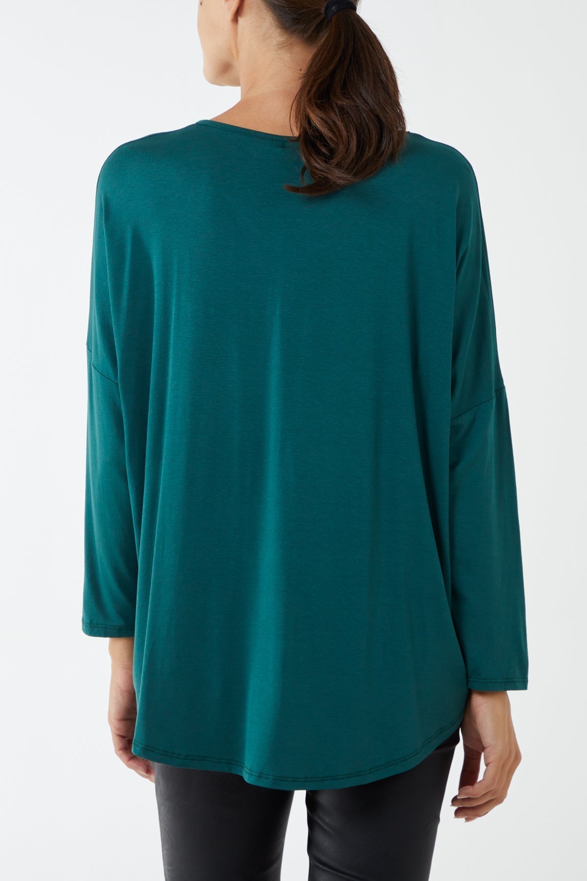 Charcoal High Low Curved Hem Long Sleeve Top For Women ONE SIZE - Dropwear
