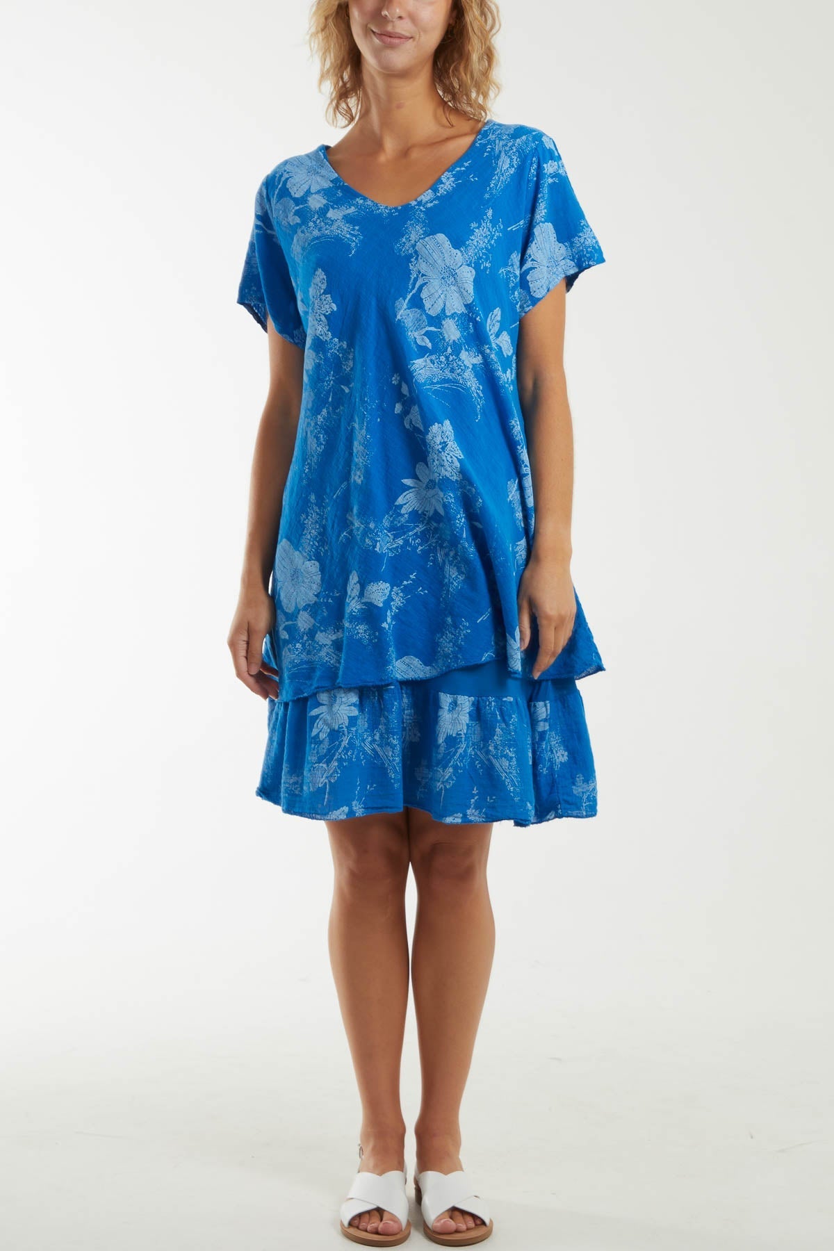 Floral Double Layer Short Sleeve Dress For Women  - Dropwear