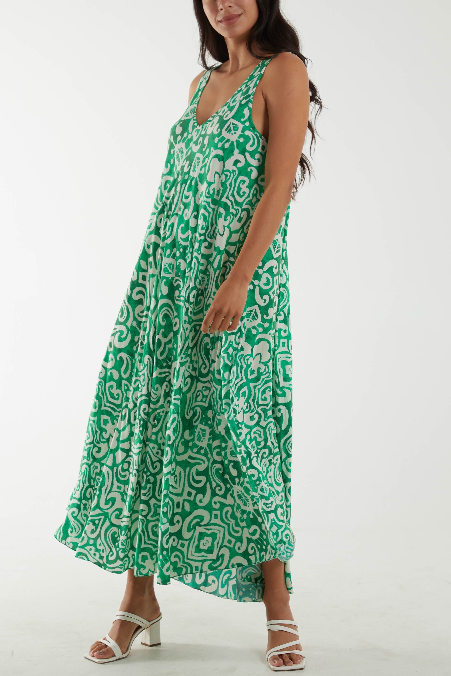 Sleeveless Abstract Print Maxi Dress For Women  - Dropwear