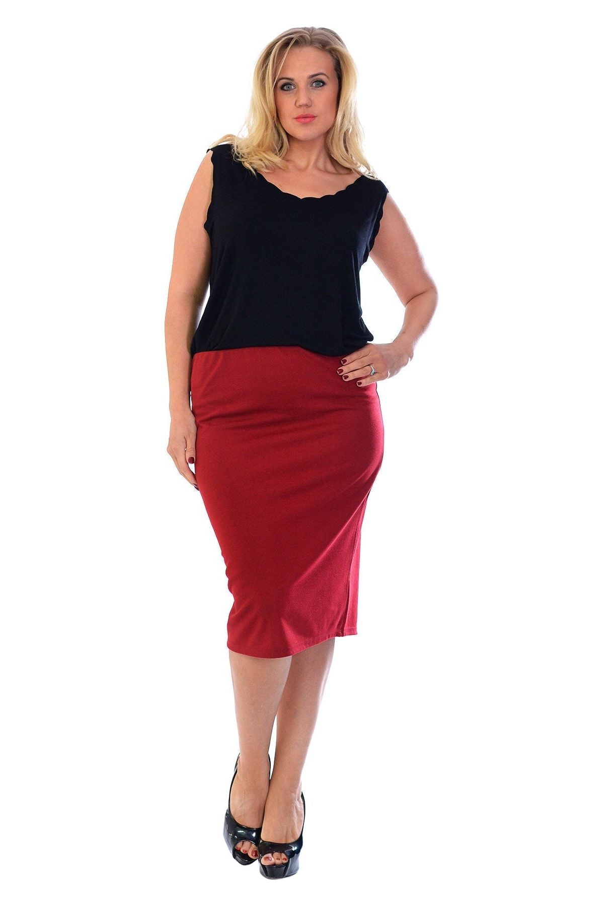 Mocha Plus Size Plain Ponte Pencil Skirt For Women 16-18 - Dropwear