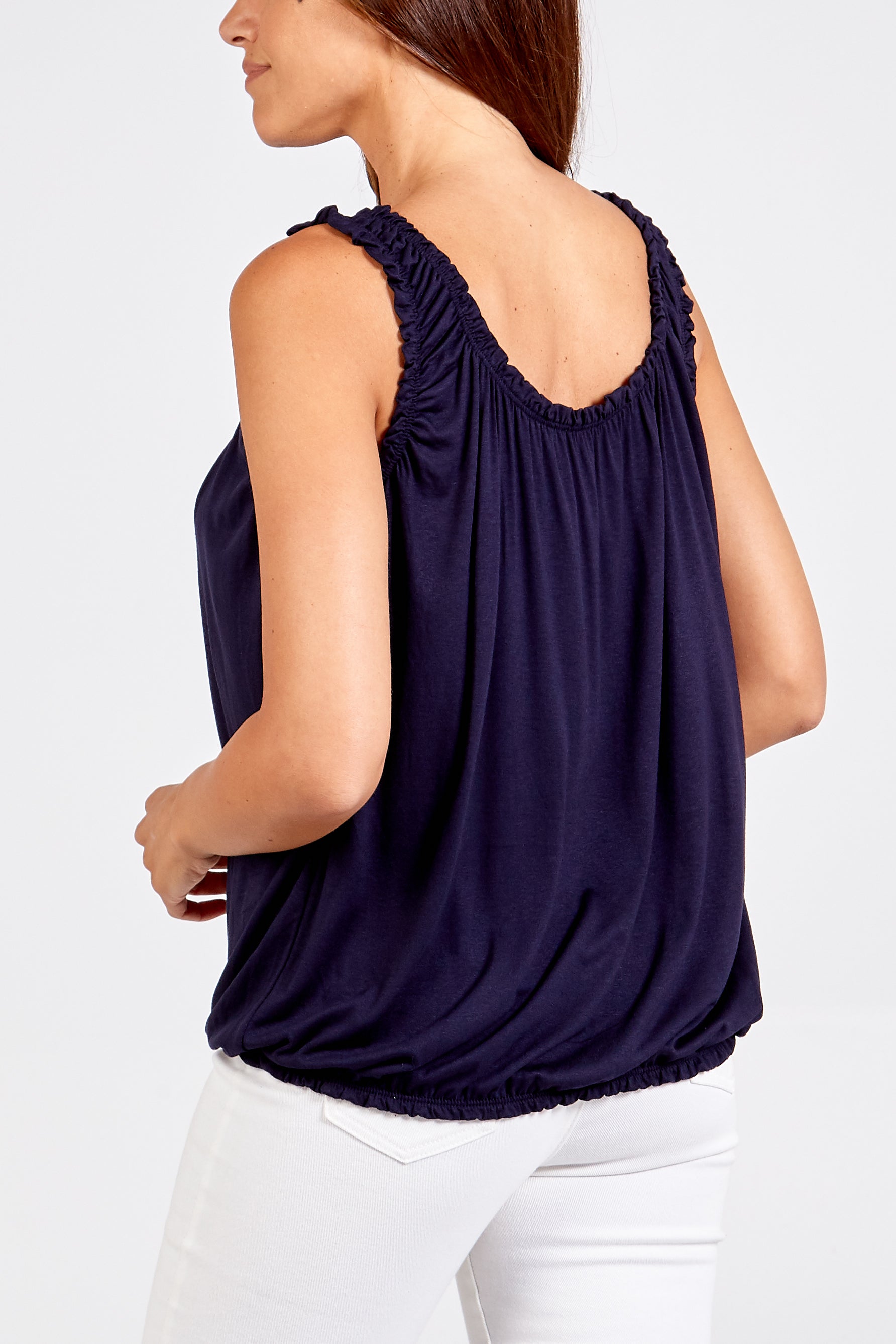 Aqua Balloon Ruffle Neck Vest For Women ONE SIZE - Dropwear