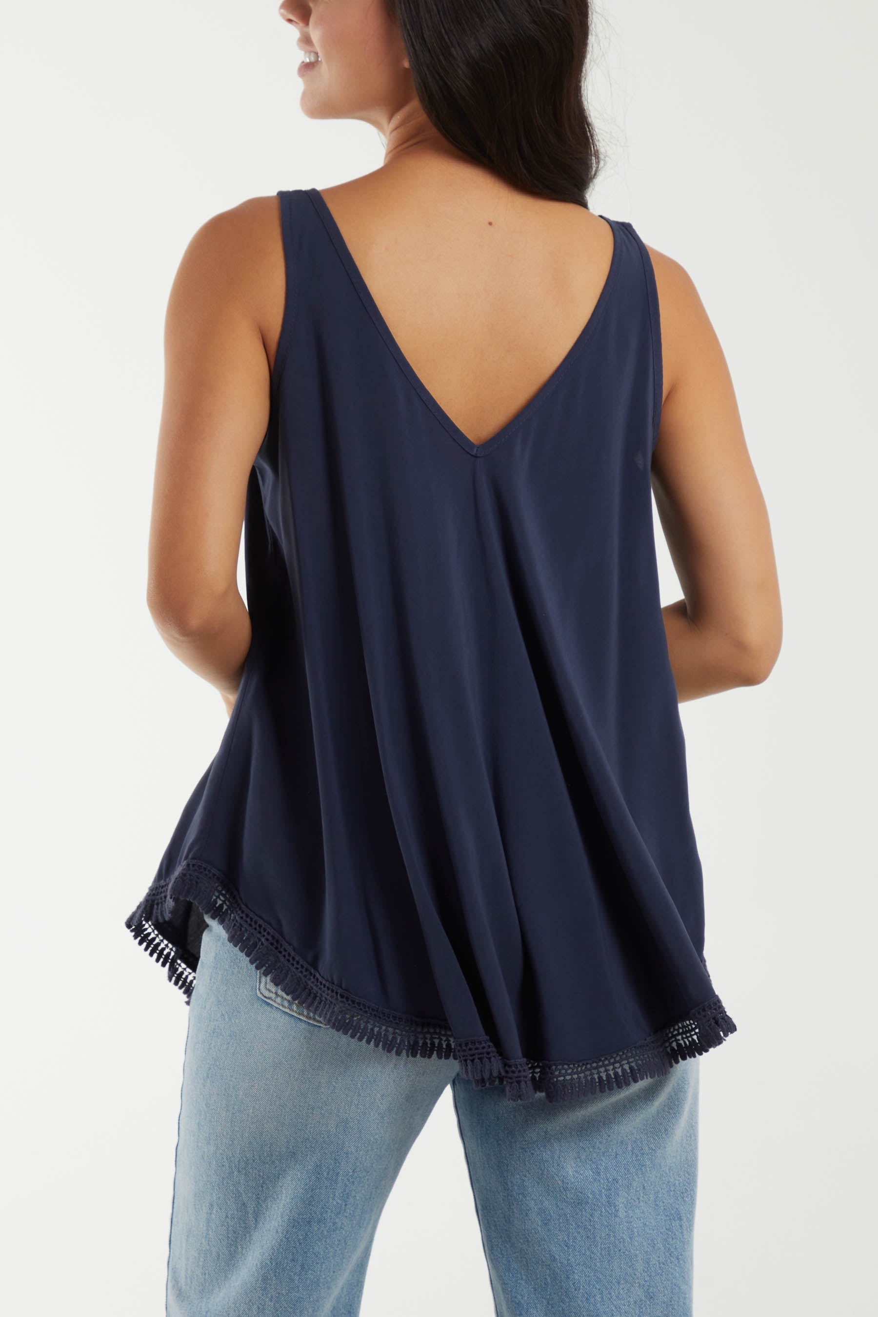 Tassel Hem V-Neck Vest For Women  - Dropwear