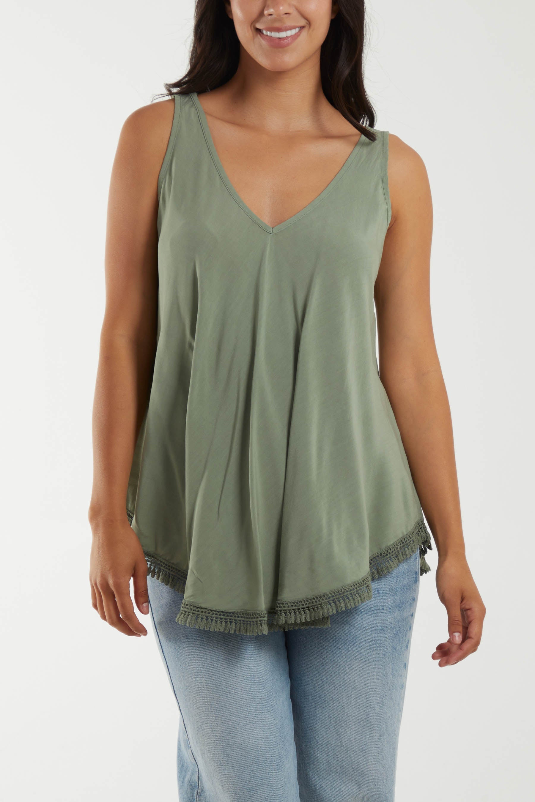 White Tassel Hem V-Neck Vest For Women ONE SIZE - Dropwear