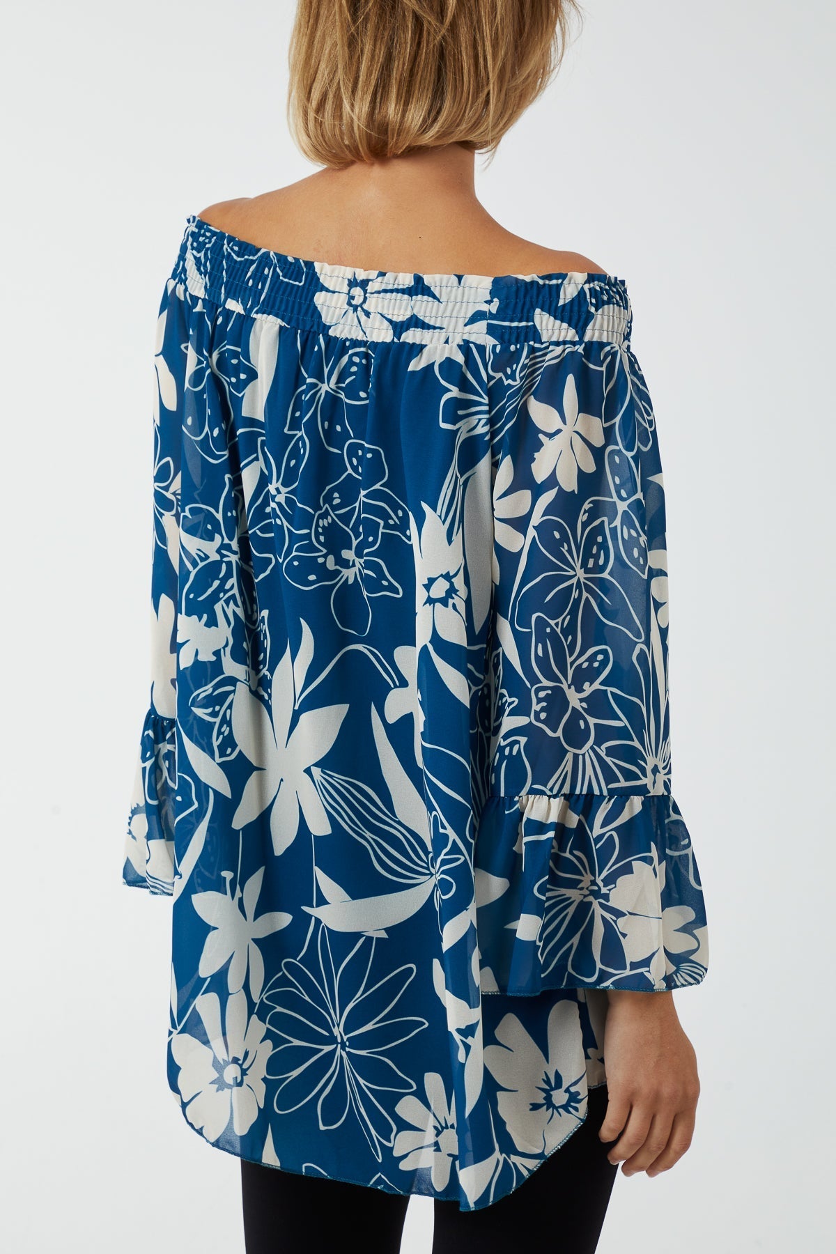 Wine Floral Bardot Long Sleeve Blouse For Women ONE SIZE - Dropwear