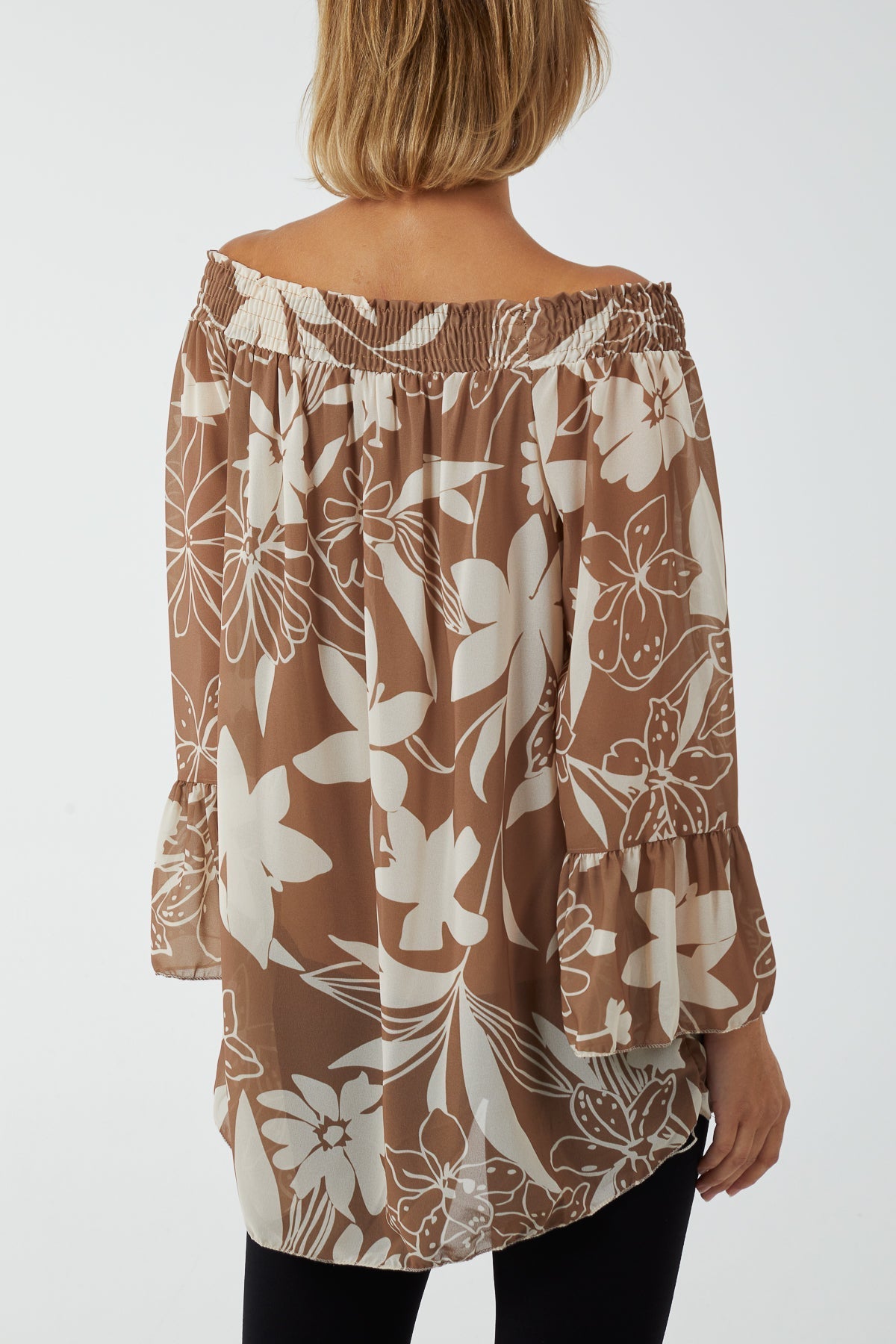Floral Bardot Long Sleeve Blouse For Women  - Dropwear
