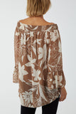 Floral Bardot Long Sleeve Blouse For Women  - Dropwear