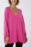 Blue V-Neck Oversized Fine Knit Jumper For Women ONE SIZE - Dropwear