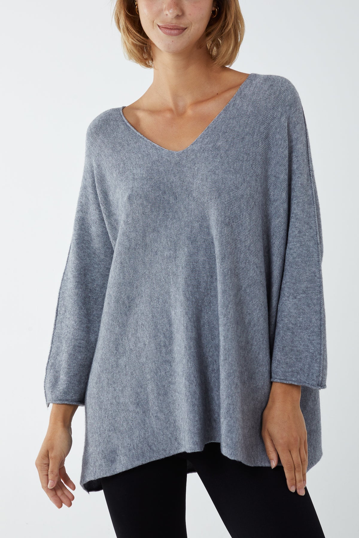 Mocha V-Neck Oversized Fine Knit Jumper For Women ONE SIZE - Dropwear