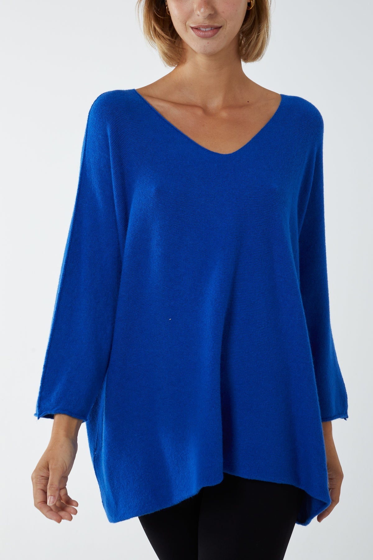 Grey V-Neck Oversized Fine Knit Jumper For Women ONE SIZE - Dropwear