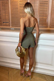 Black Cotton Strapless Belted Skort Playsuit For Women S - Dropwear
