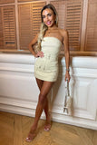 Khaki Cotton Strapless Belted Skort Playsuit For Women XXL - Dropwear