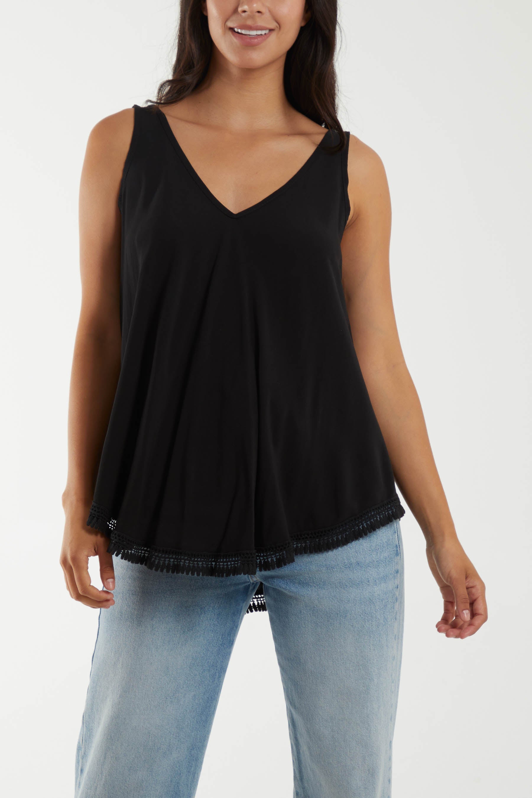 Tassel Hem V-Neck Vest For Women  - Dropwear