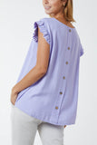 Beige Linen Look Top Back Button For Women ONE SIZE - Dropwear
