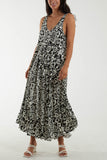 Black Sleeveless Abstract Print Maxi Dress For Women ONE SIZE - Dropwear