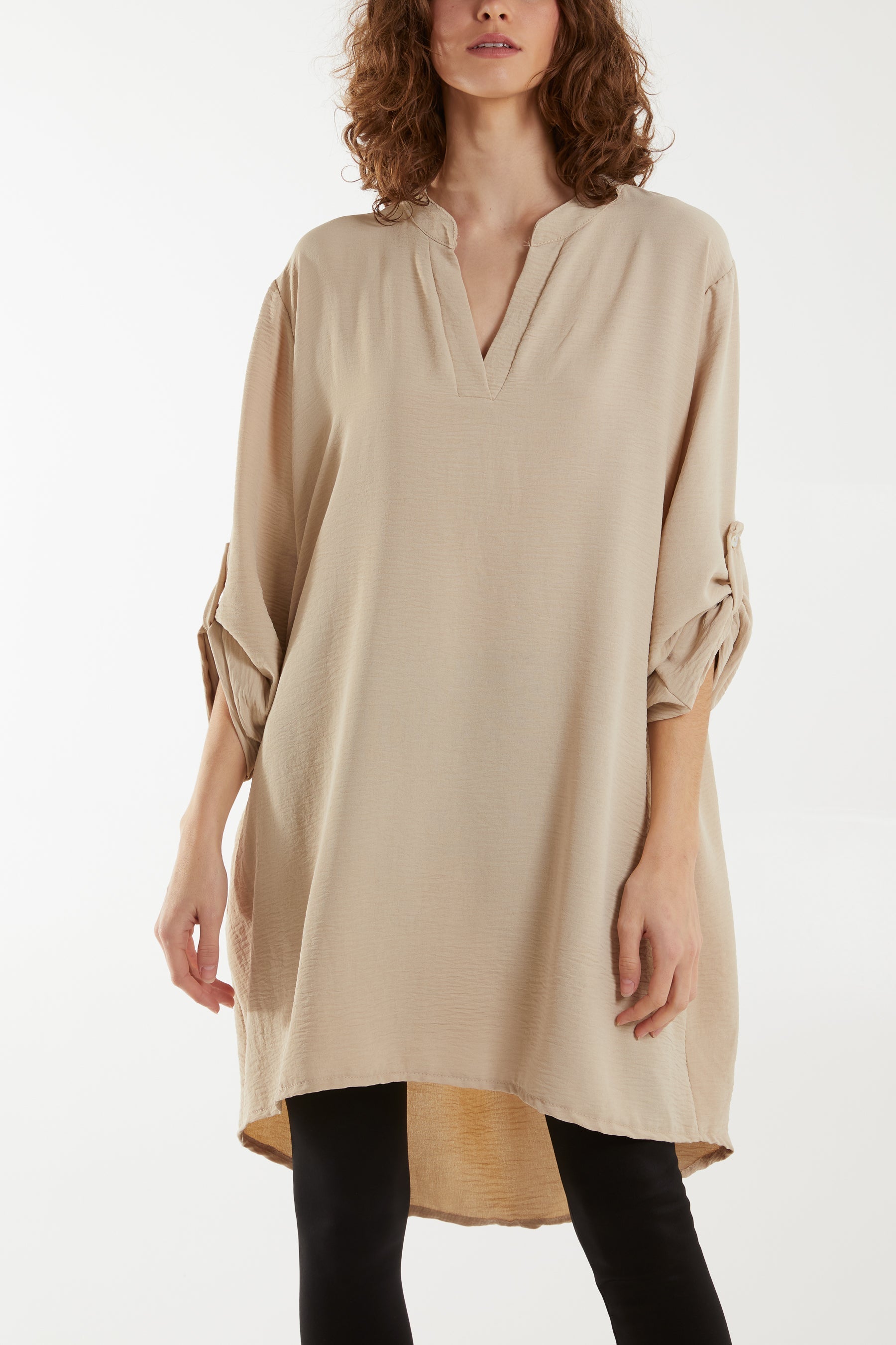 Navy V-Neck Button Sleeve Long Top For Women ONE SIZE - Dropwear