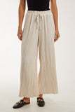 Khaki Wide Leg Plisse Drawstring Trousers For Women ONE SIZE - Dropwear