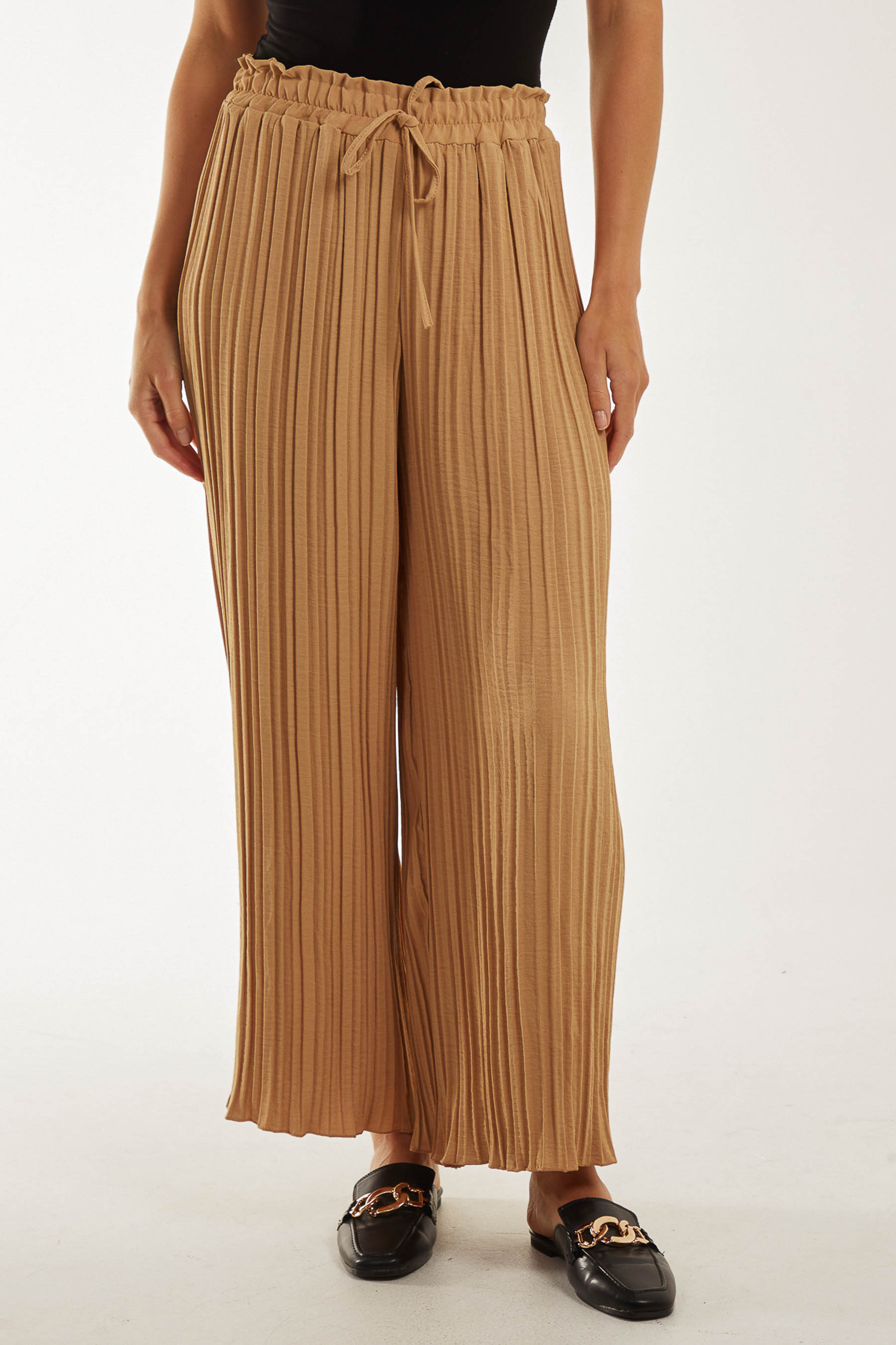 Royal Blue Wide Leg Plisse Drawstring Trousers For Women ONE SIZE - Dropwear