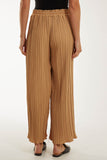 Camel Wide Leg Plisse Drawstring Trousers For Women ONE SIZE - Dropwear