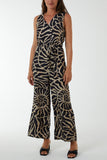 Black Swirl Print Sleeveless Jumpsuit For Women ONE SIZE - Dropwear