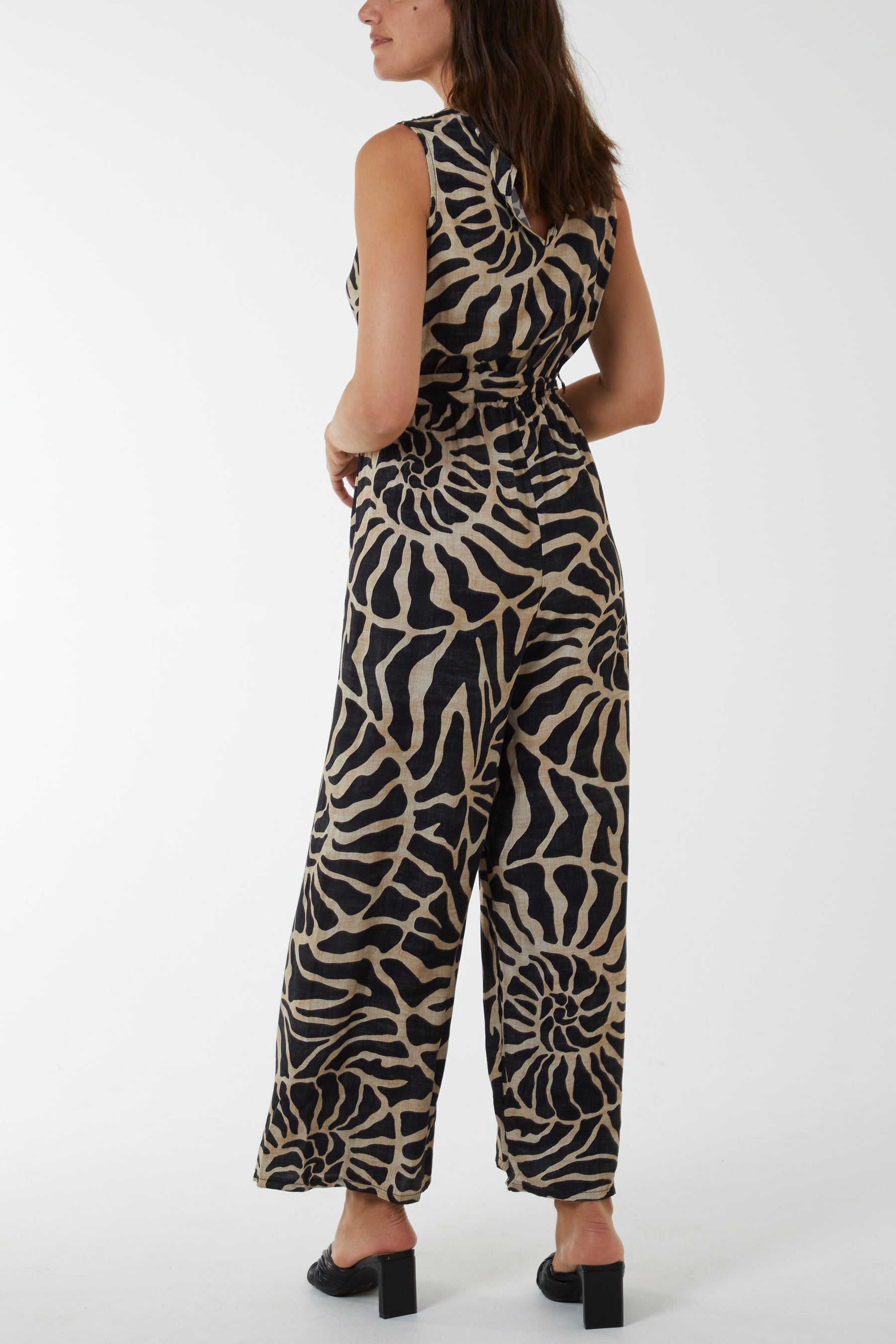 Navy Swirl Print Sleeveless Jumpsuit For Women ONE SIZE - Dropwear