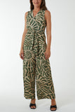 Khaki Swirl Print Sleeveless Jumpsuit For Women ONE SIZE - Dropwear