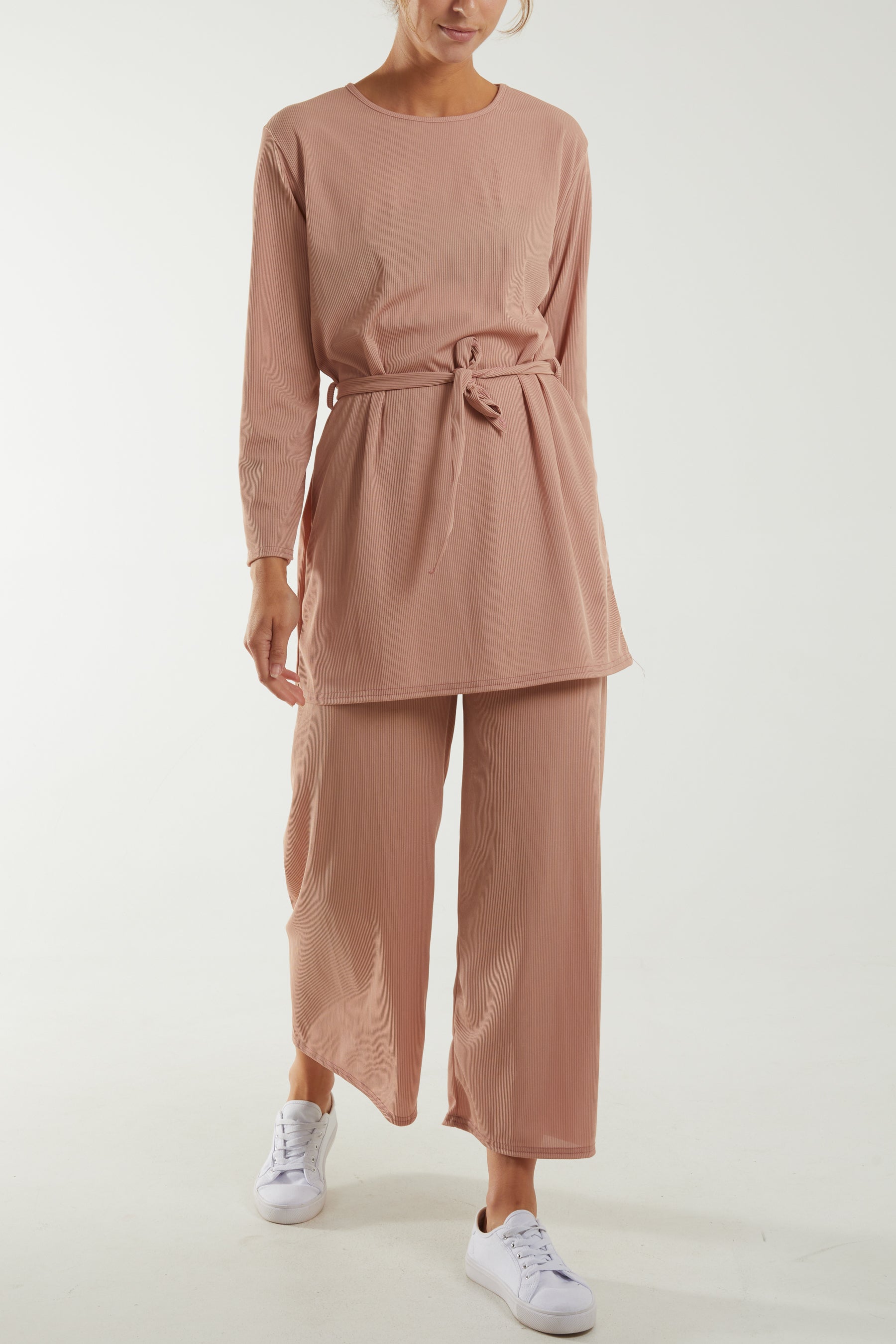 Tied Front Top & Trousers Belted Set For Women  - Dropwear