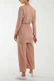 Tied Front Top & Trousers Belted Set For Women  - Dropwear
