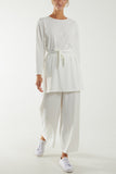 Tied Front Top & Trousers Belted Set For Women  - Dropwear