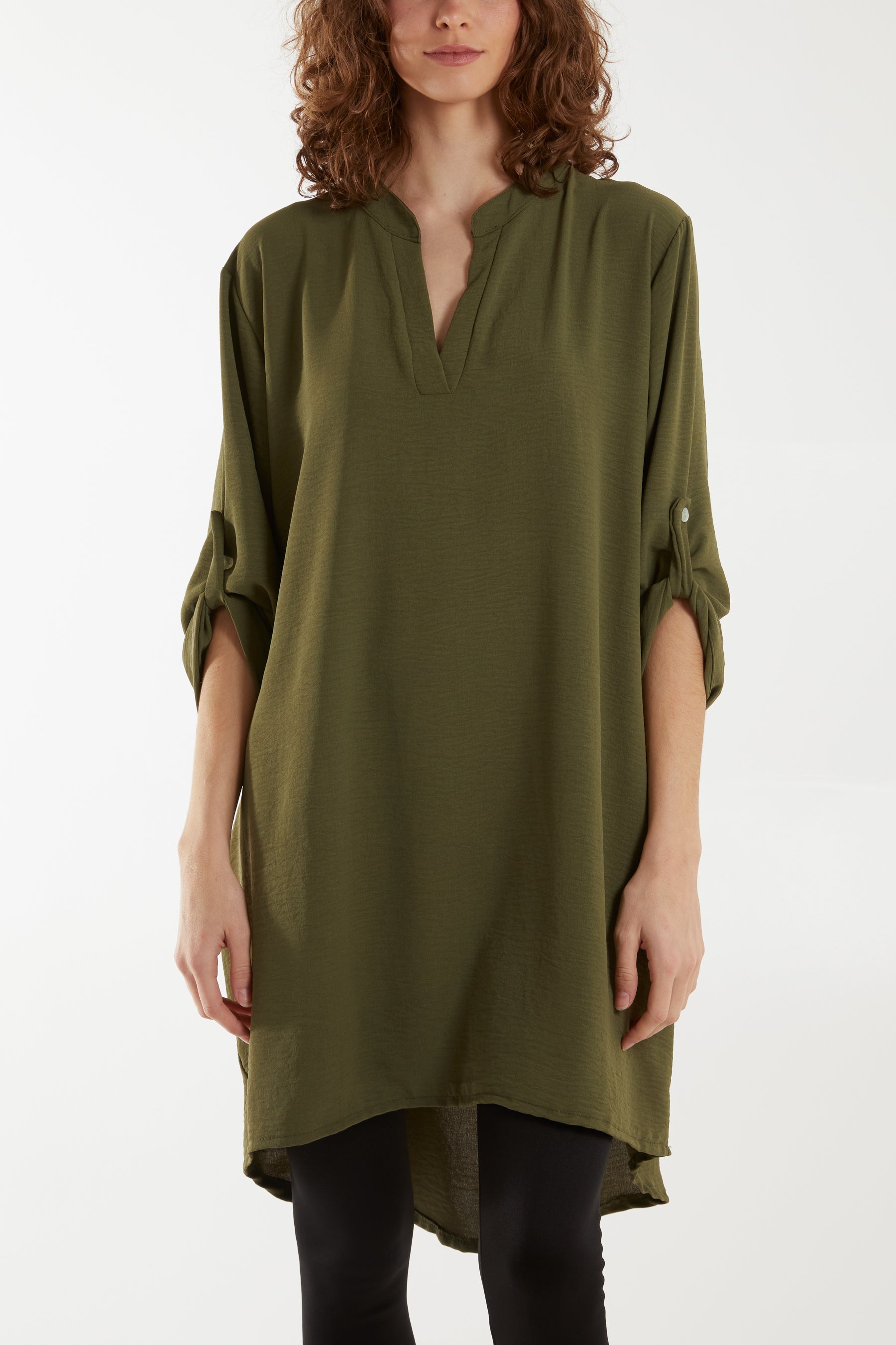 Stone V-Neck Button Sleeve Long Top For Women ONE SIZE - Dropwear