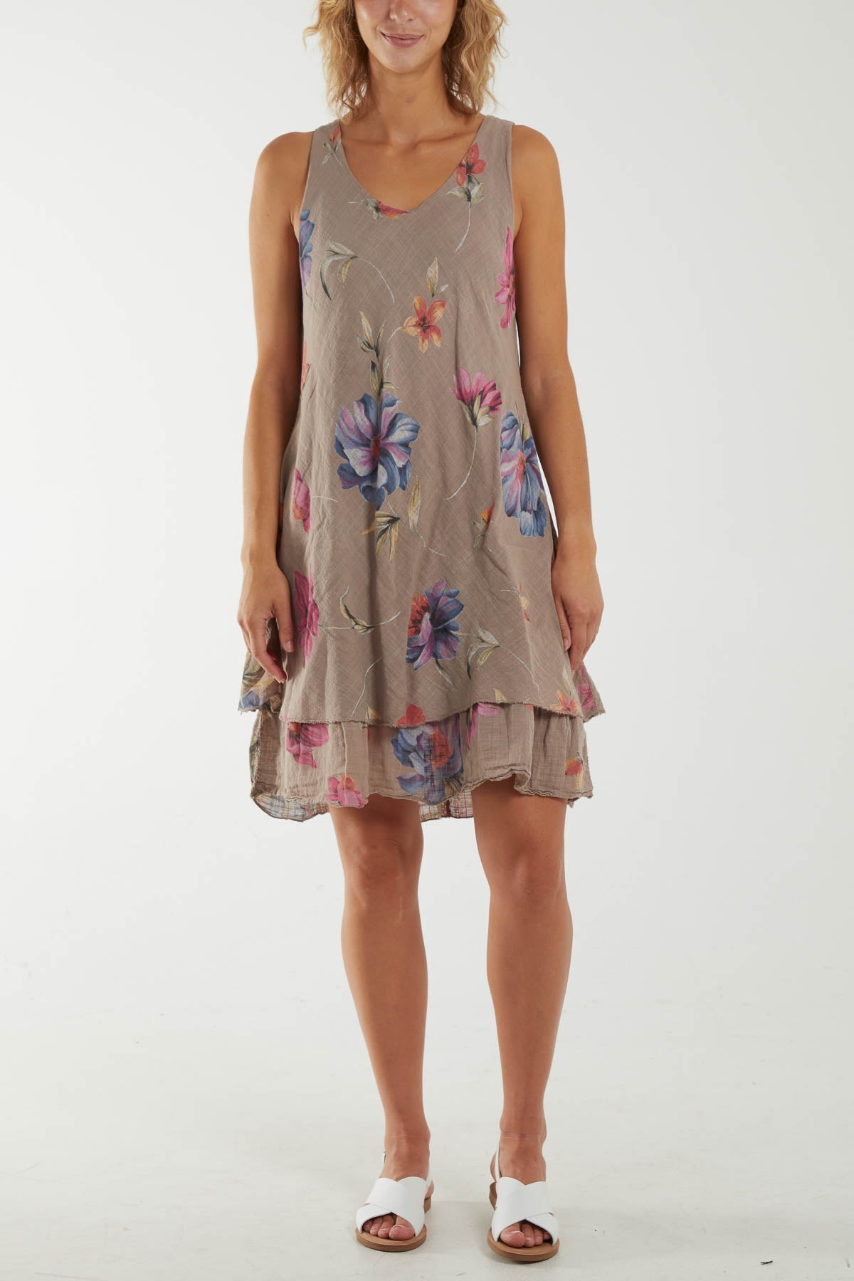 Lime Floral Double Layer Sleeveless Dress For Women ONE SIZE - Dropwear
