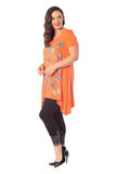 Mocha Butterfly Hanky Hem Short Sleeve Top For Women 22-24 - Dropwear