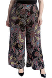 Black Plus Size Wine Paisley Print Wide Leg Palazzo Trouser For Women 16-18 - Dropwear