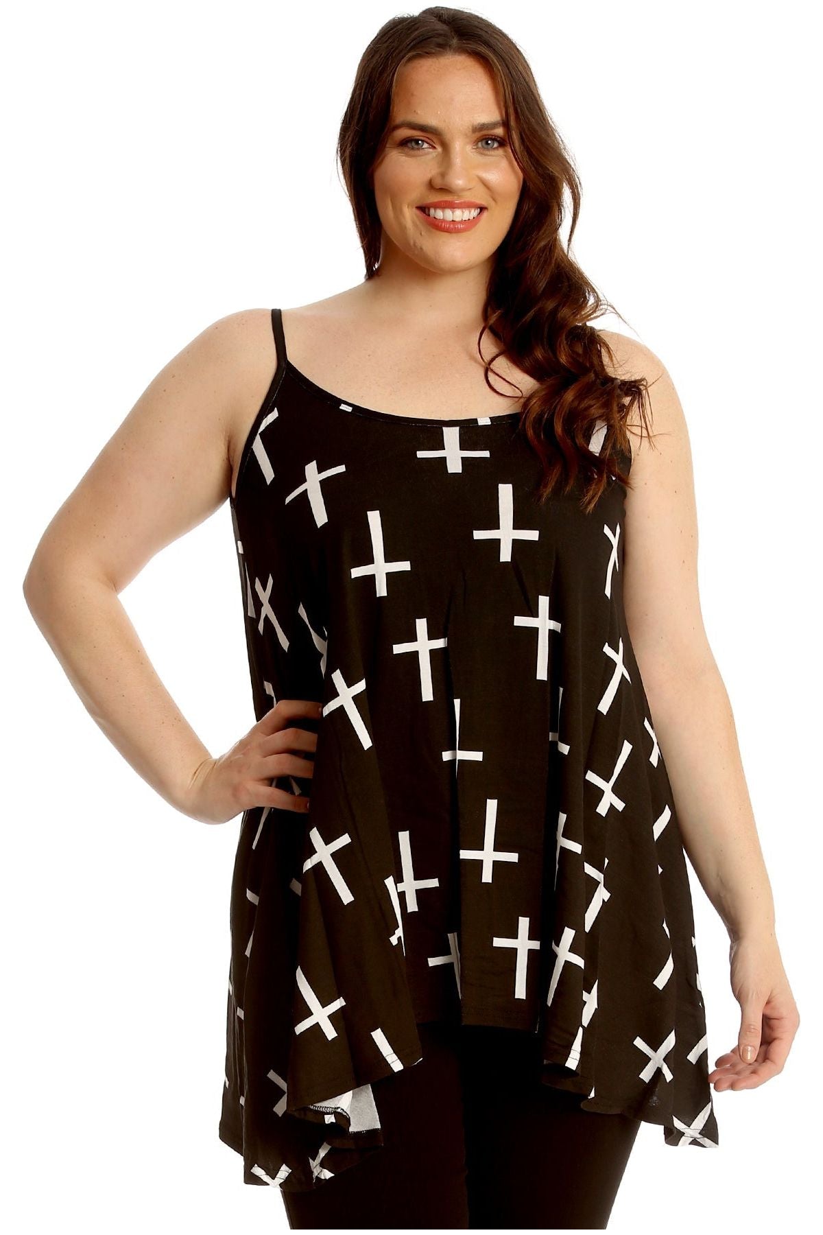 Black White Cross Black White Cross Print Strappy Dress Vest Top For Women 8-10 - Dropwear