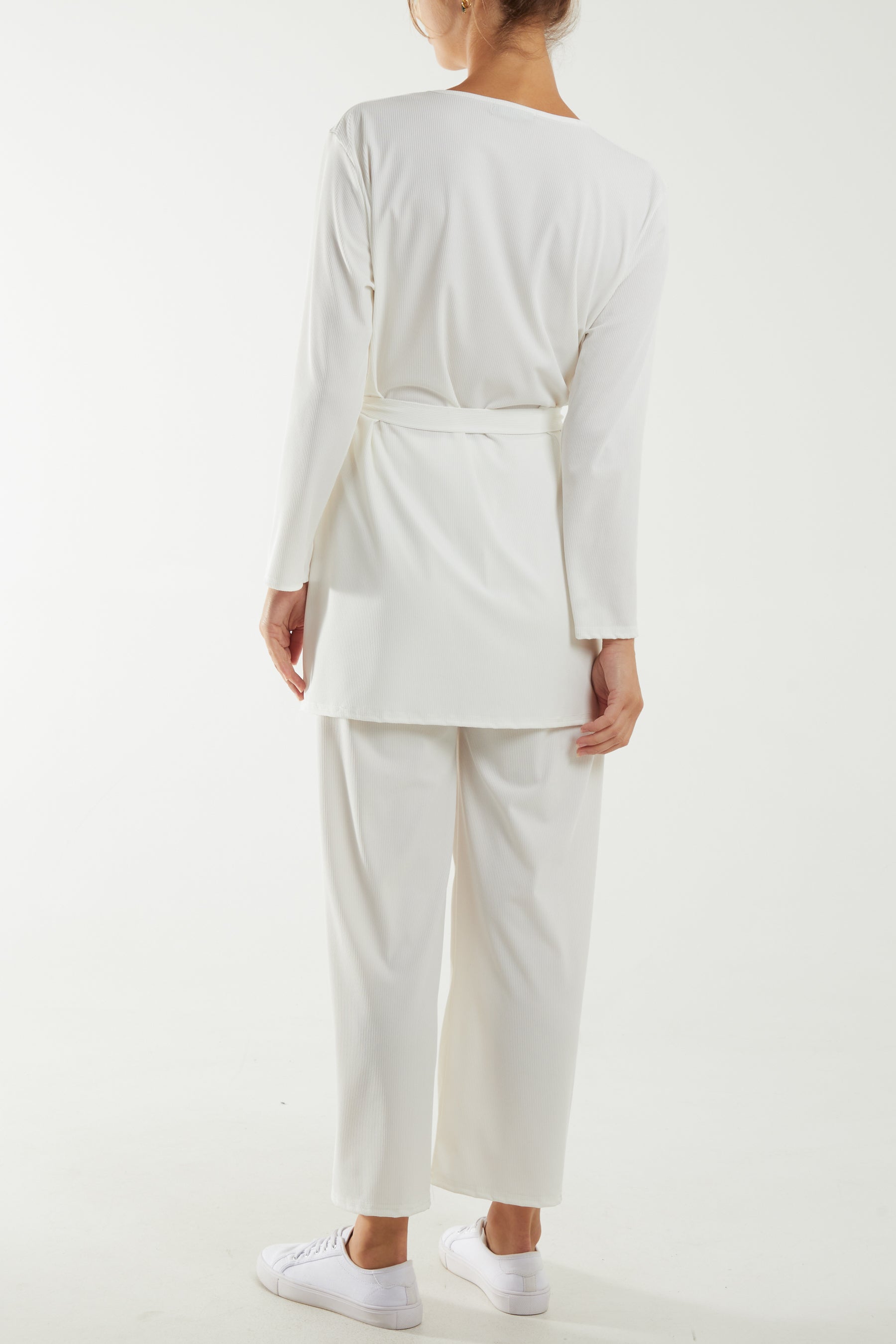 Tied Front Top & Trousers Belted Set For Women  - Dropwear