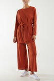 Black Tied Front Top & Trousers Belted Set For Women ONE SIZE - Dropwear