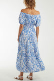 Hot Pink Paisley Bardot Shirred Bodice Midi Dress For Women ONE SIZE - Dropwear