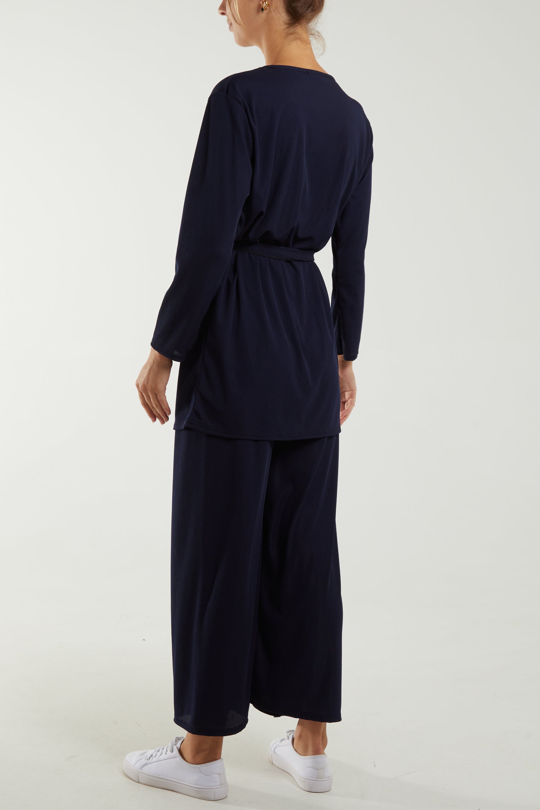 Cream Tied Front Top & Trousers Belted Set For Women ONE SIZE - Dropwear