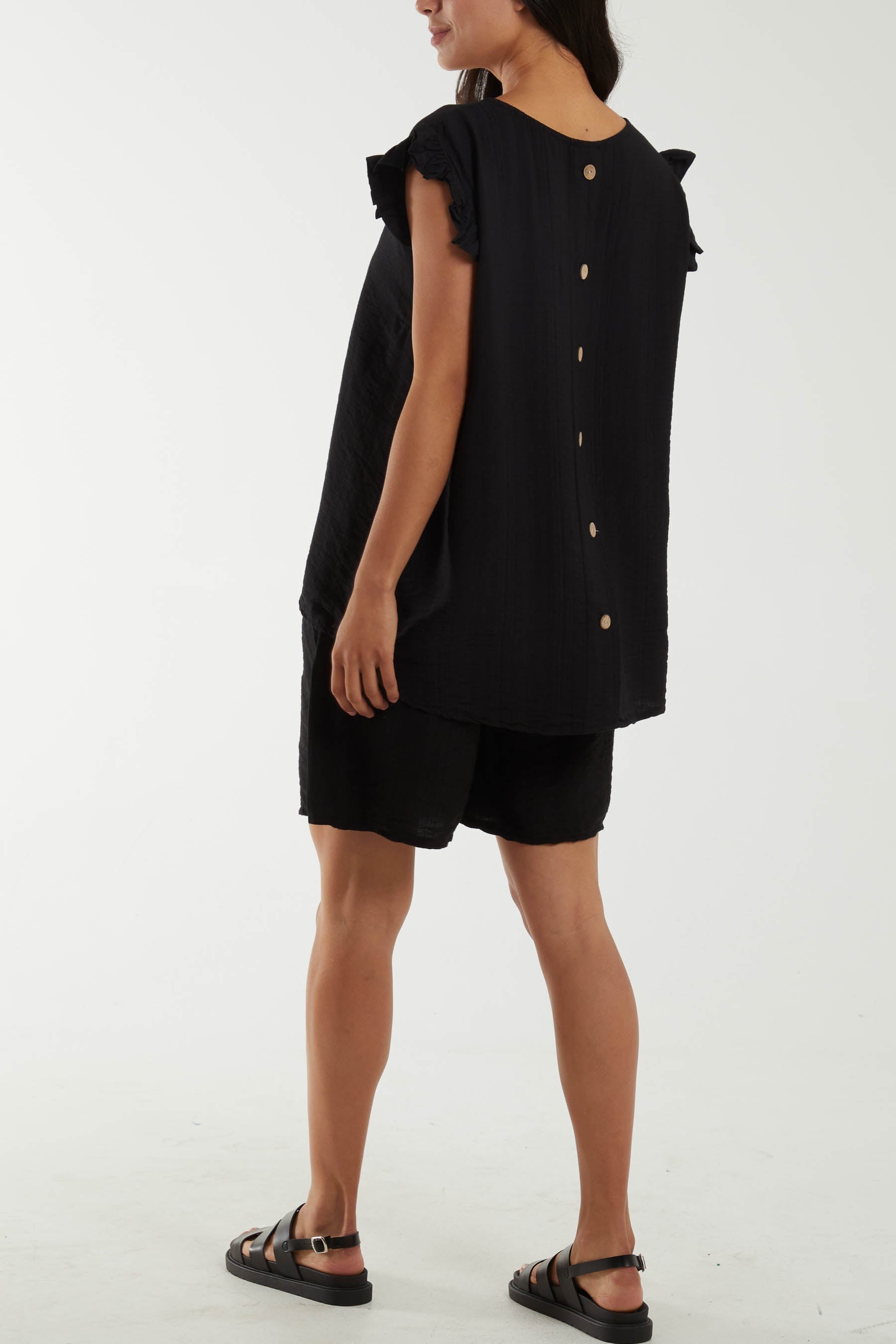 Co-Ord Frill Sleeve Top & Shorts For Women  - Dropwear