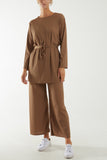 Blush Tied Front Top & Trousers Belted Set For Women ONE SIZE - Dropwear