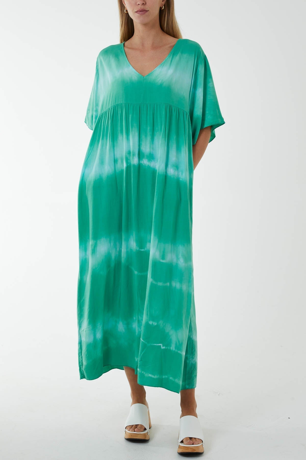 V-Neck Tie Dye Maxi Dress For Women  - Dropwear