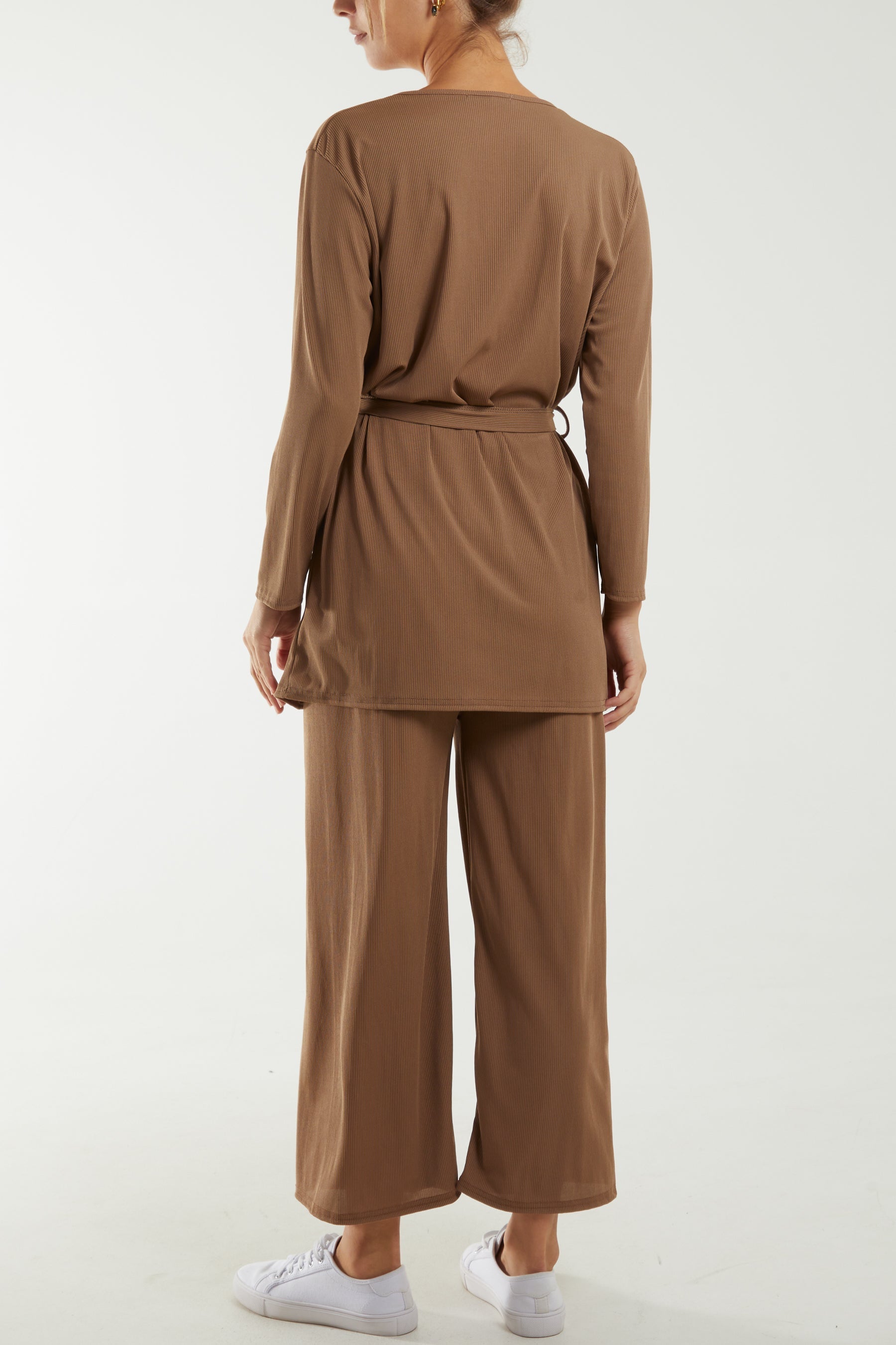 Rust Tied Front Top & Trousers Belted Set For Women ONE SIZE - Dropwear