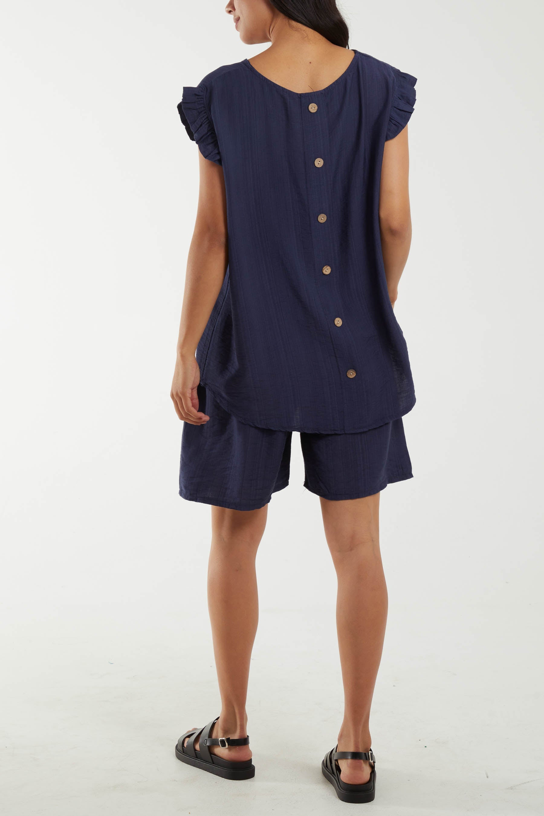 Co-Ord Frill Sleeve Top & Shorts For Women  - Dropwear