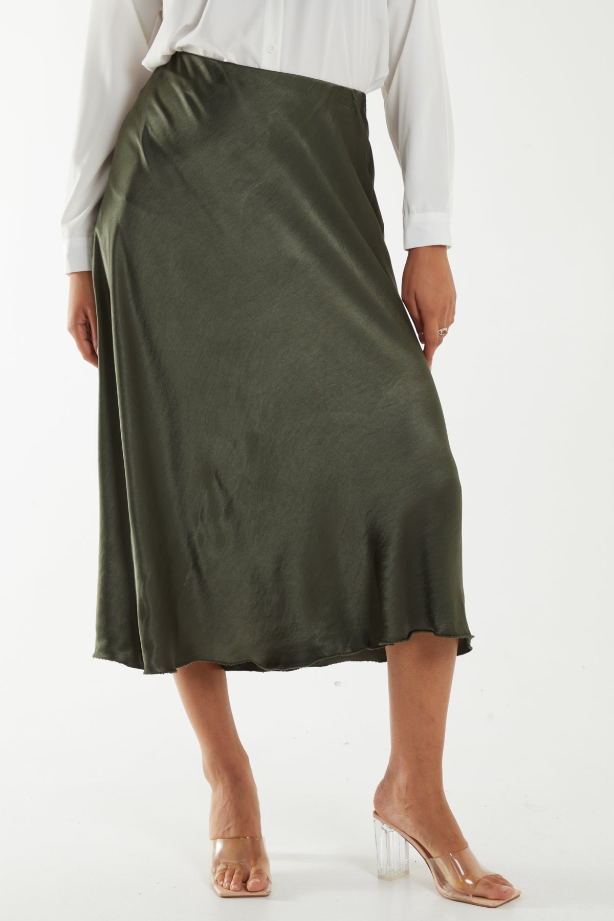 Waistband Satin Midi Skirt For Women  - Dropwear