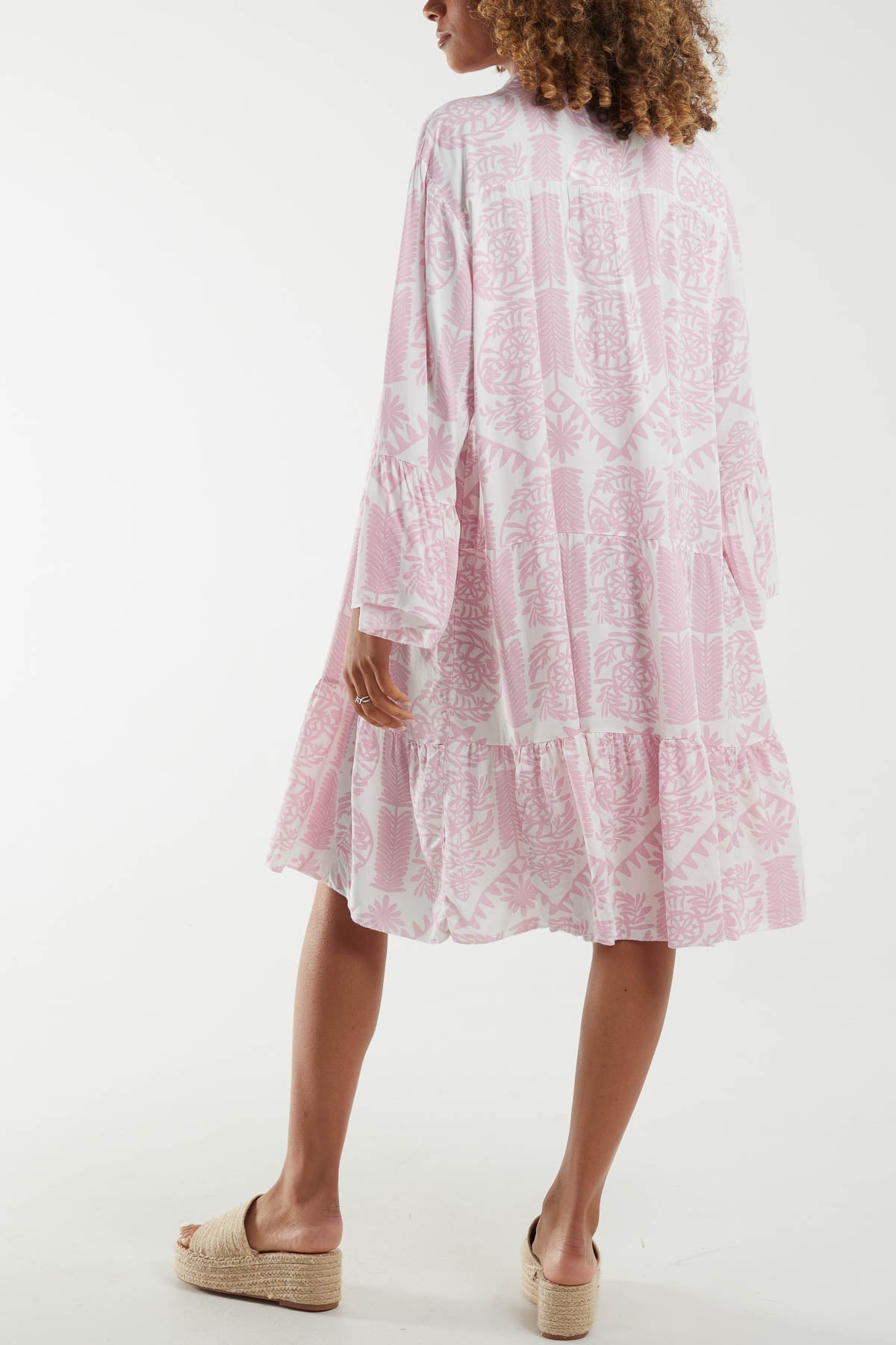 Navy Tiered Baroque Floral Smock Print Dress For Women ONE SIZE - Dropwear