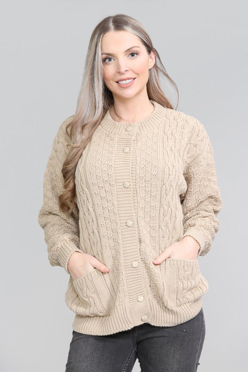Red Chunky Cable Knit Long Sleeve Cardigan For Women 12-14 - Dropwear