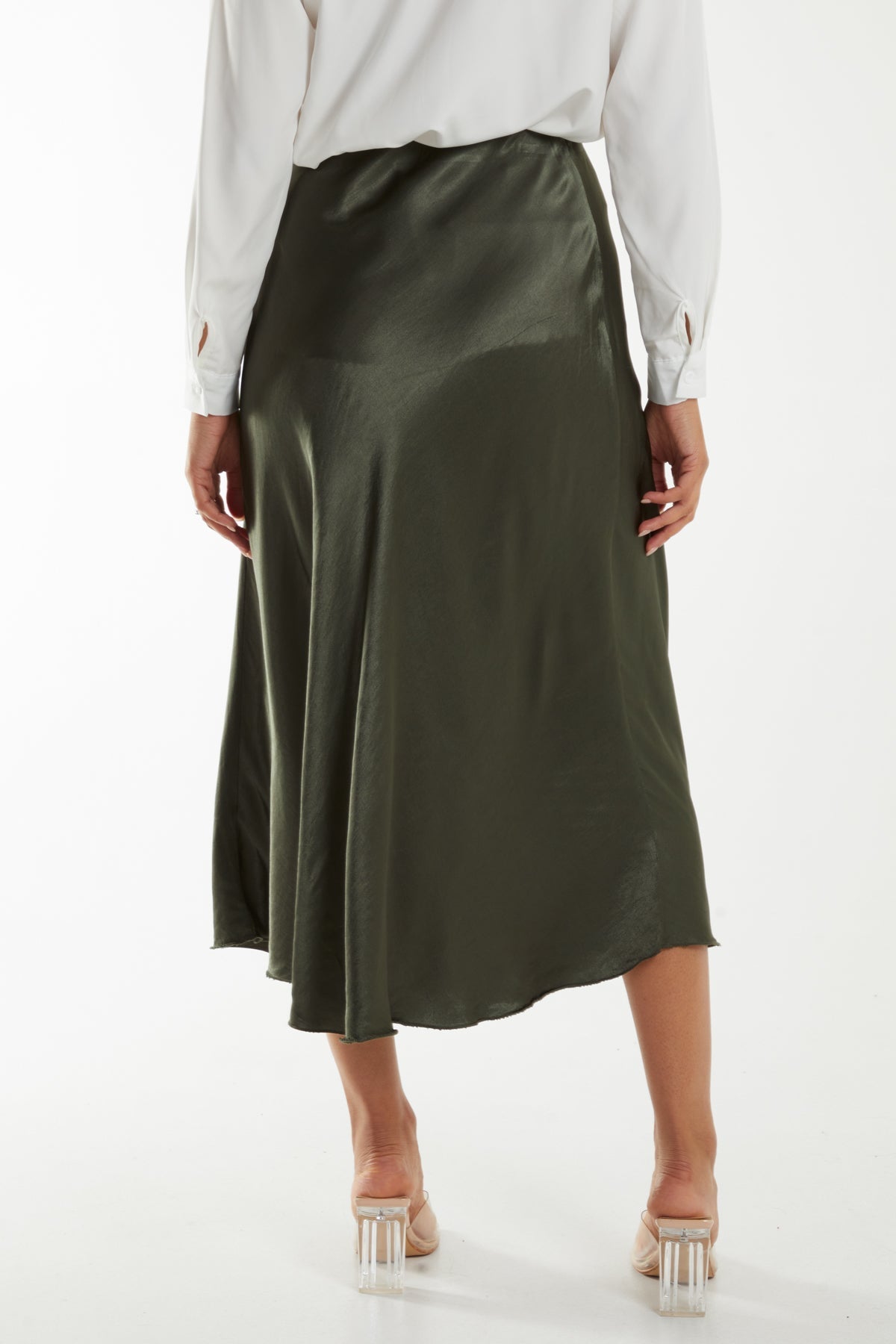 Waistband Satin Midi Skirt For Women  - Dropwear