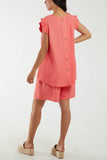 Co-Ord Frill Sleeve Top & Shorts For Women  - Dropwear