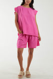 Co-Ord Frill Sleeve Top & Shorts For Women  - Dropwear