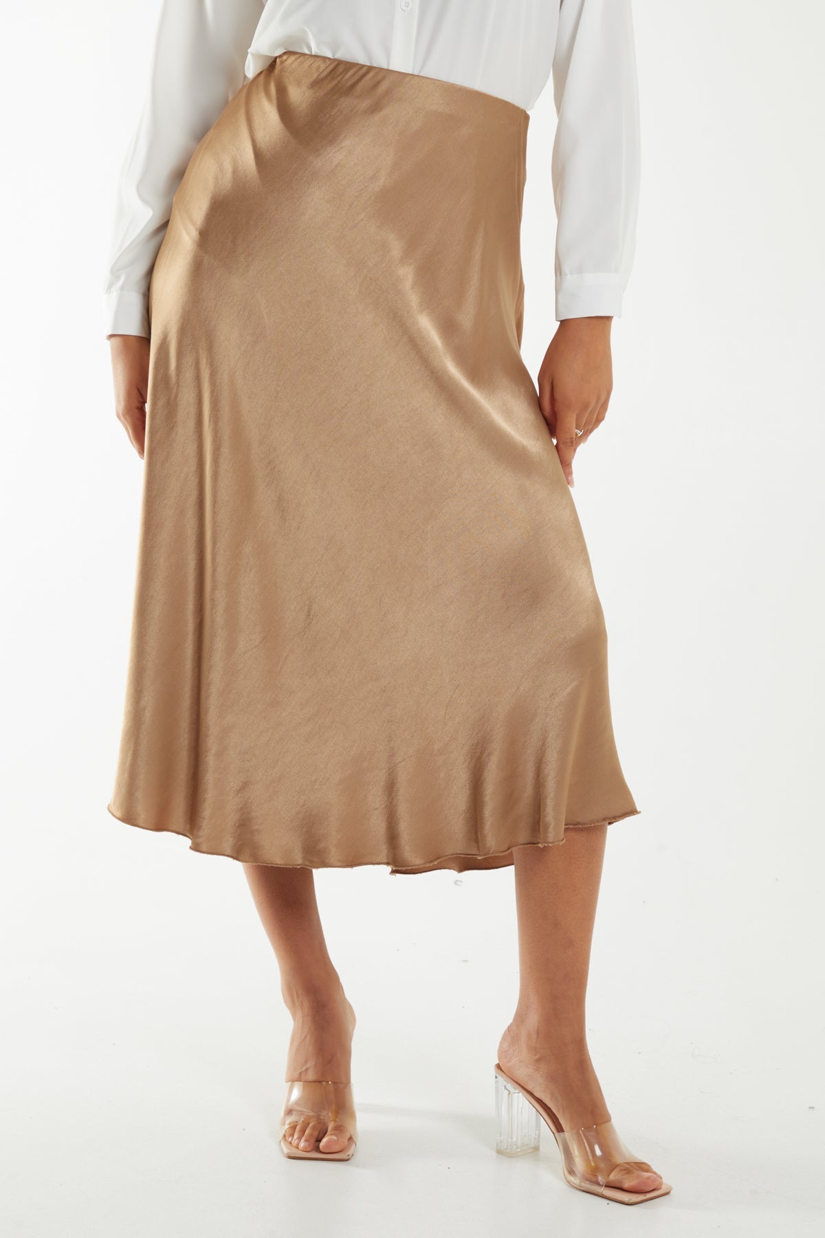 Waistband Satin Midi Skirt For Women  - Dropwear